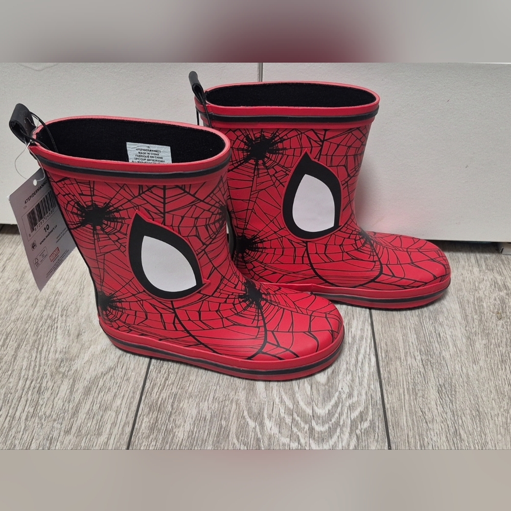 Marvel Spider-Man Kids Red Spider Web Rain Water Puddle Boots with Pull Tabs